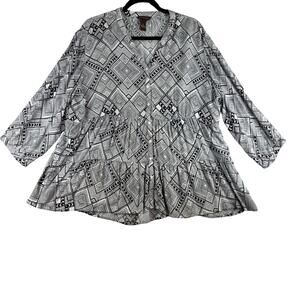 Bit & Bridle 3/4 Sleeve Button Up Women’s XL Southwestern Geometric Peplum Boho